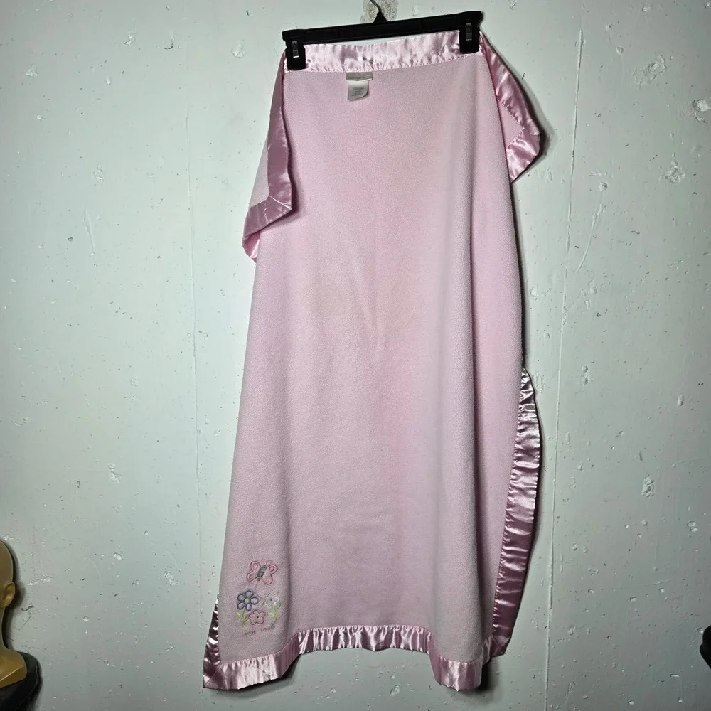 Carters Just One Year Pink Fleece  Satin Trim Baby Blanket Butterfly Security‎